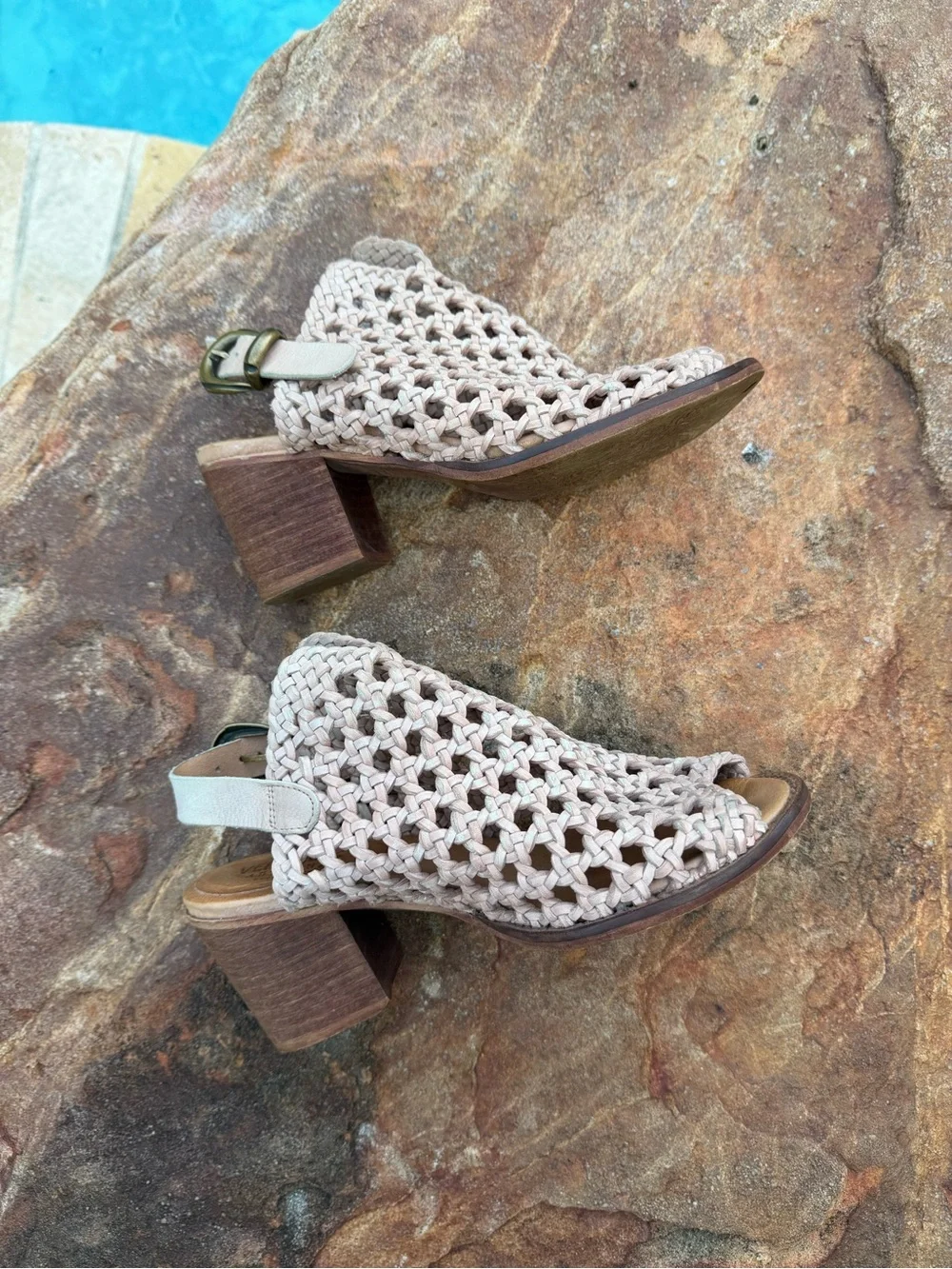 Veracruz Artisans Leather Woven Peep-Toe Slingback Block Heel Sandals